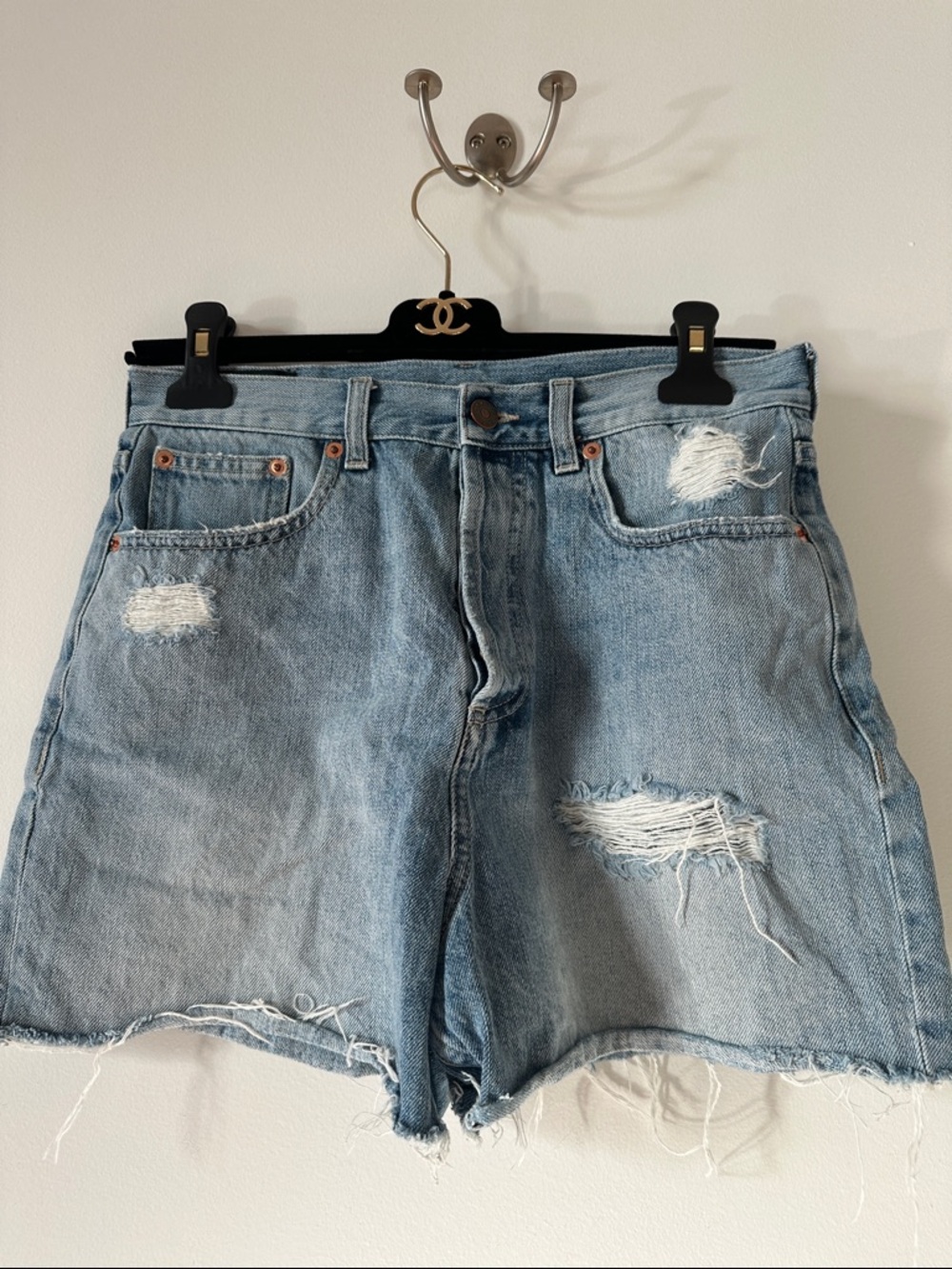 Gucci Light Blue Distressed Denim Cutoff Shorts
